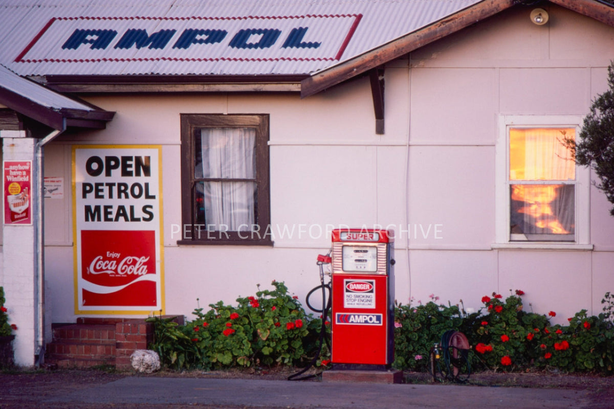 Seventies petrol station photographed by Peter Crawford in 1970.