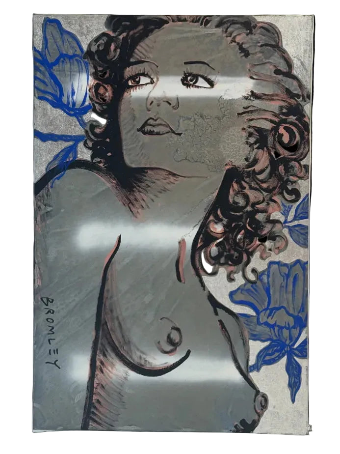 Silver Lady by David Bromley: a silver-toned female portrait with blue floral details.