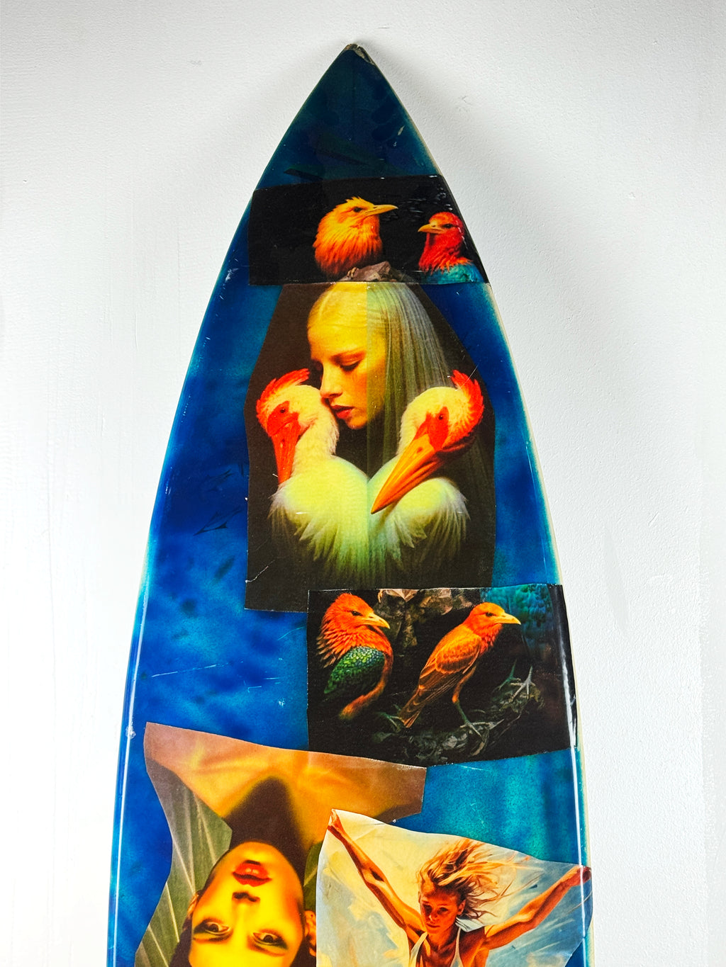 What I am Now Surfboard by David Bromley — upper blue figurative detail.