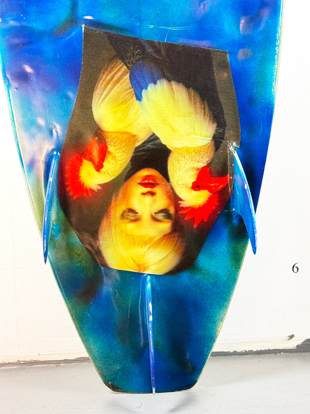 What I am Now Surfboard by David Bromley — lower inverted portrait detail.