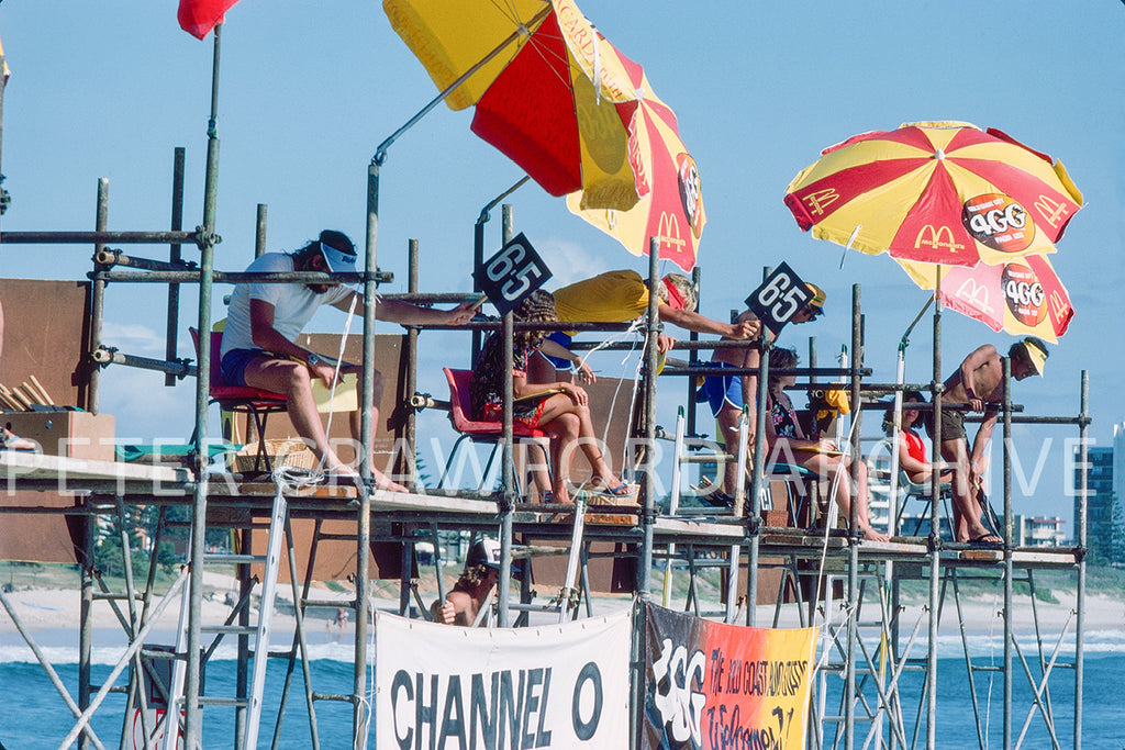 Judges' cards at the 1980 Stubbies Surf Classic. Peter Crawford Archive.