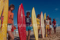 Mark Richards, Gerry Lopez, Rory Russell, Mike Armstrong, Paul Naude and Pepe Lopes gather at Pipeline in 1976. Peter Crawford Archive.