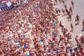 A crowd scene from the OP Pro, capturing the atmosphere surrounding professional surfing. Peter Crawford Archive.