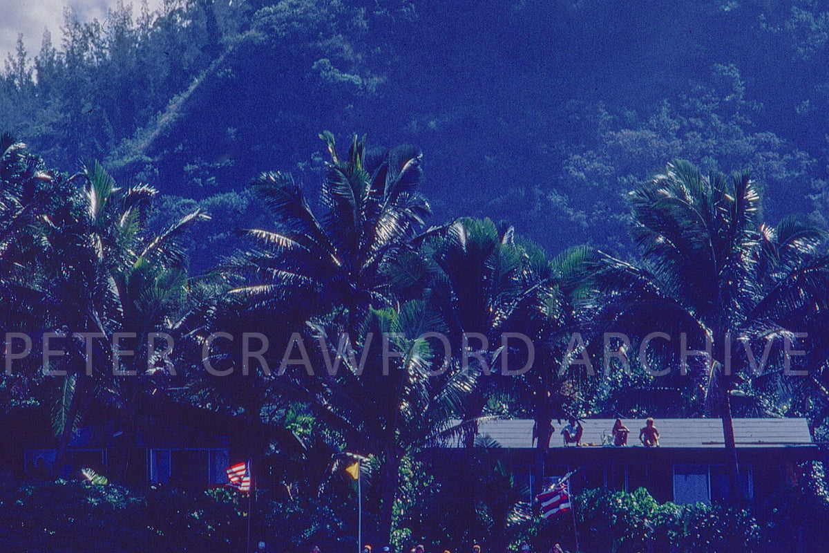 Spectators gather for a surf final in this crowd photograph from the Peter Crawford Archive. Peter Crawford Archive.