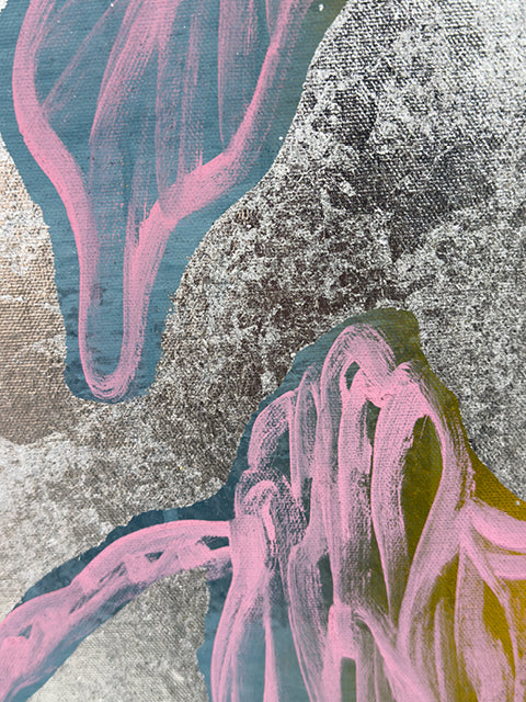 Silver Magnolias by David Bromley: a blue and green female portrait surrounded by floral linework — gallery view.