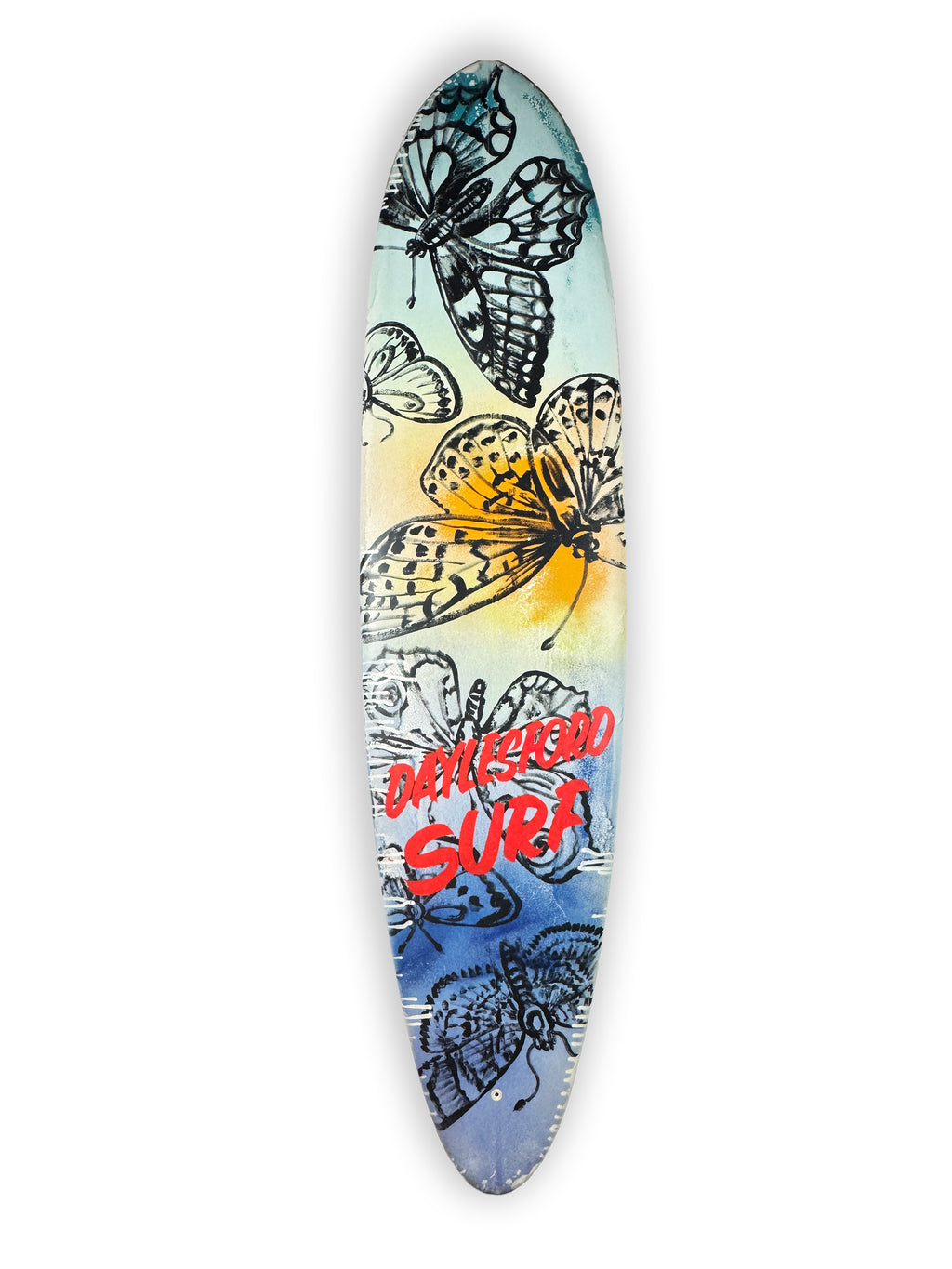 Daylesford Surf Surfboard by David Bromley — butterfly side on white.