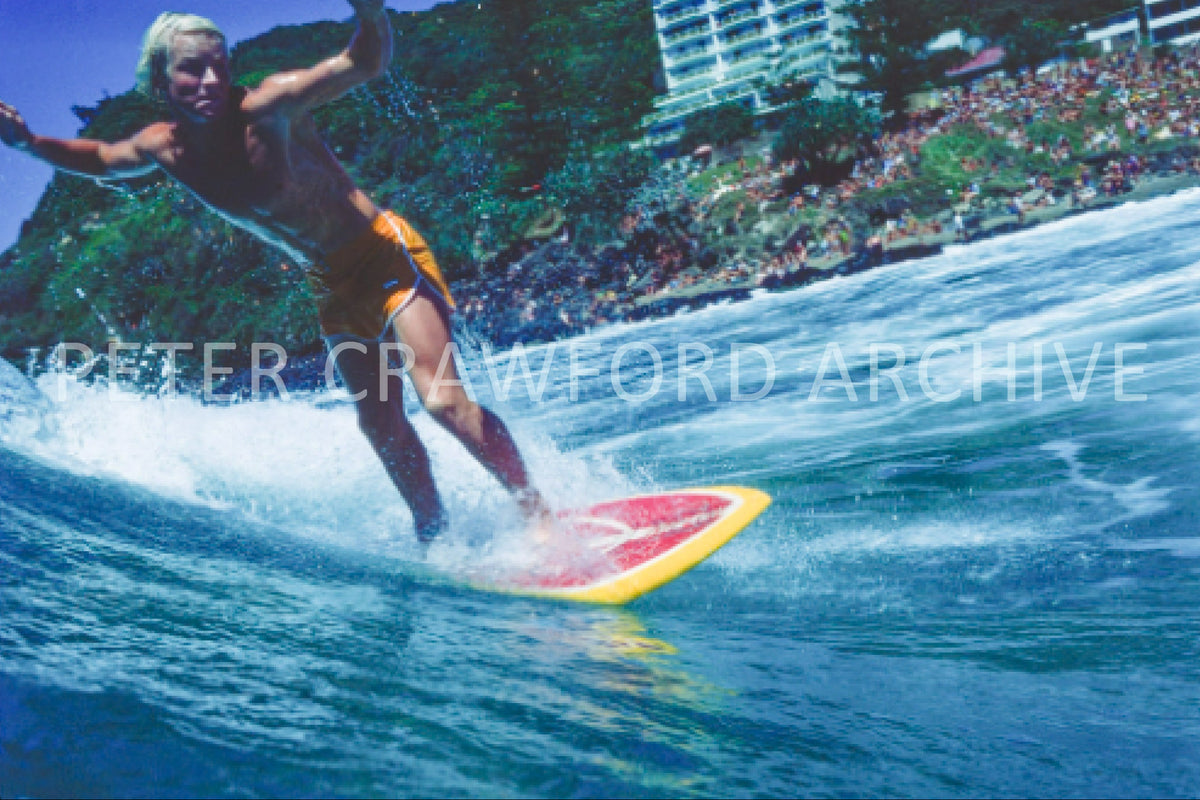 Cheyne Horan surfing during the 1978 Stubbies era, photographed by Peter Crawford.