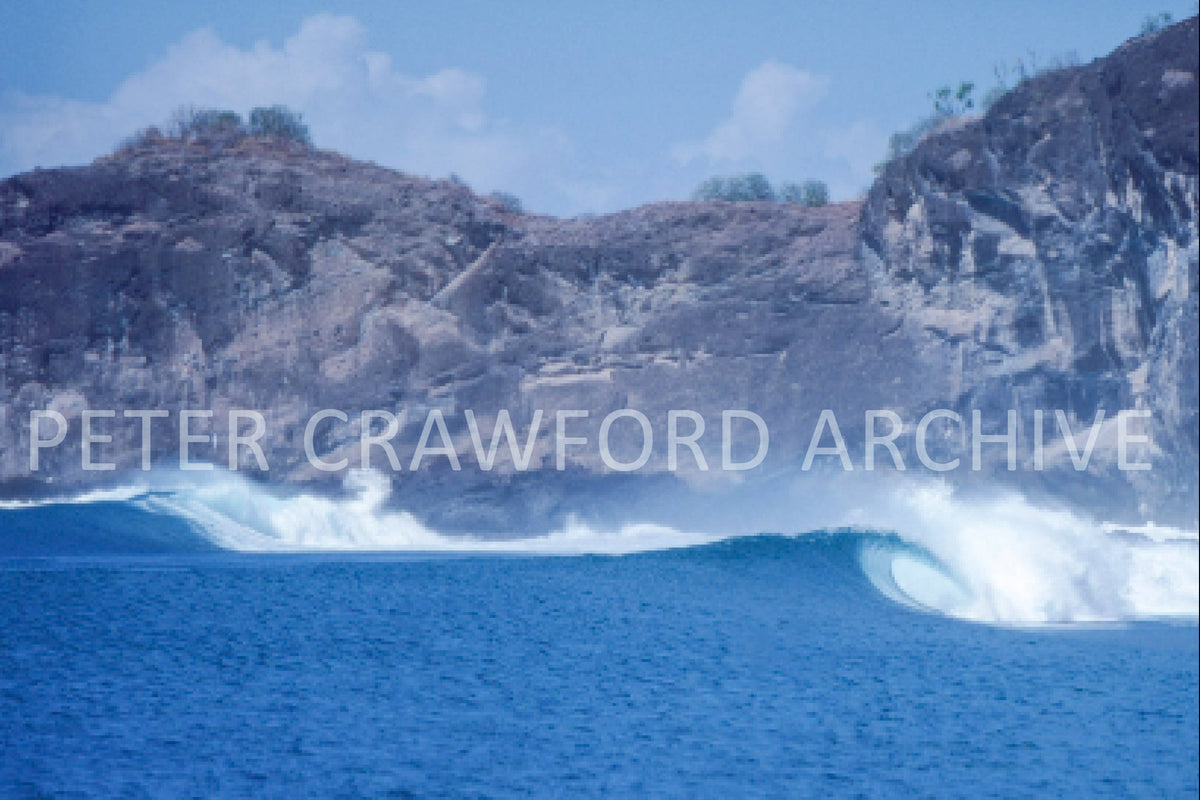 Surfing in Indonesia in 1989, photographed by Peter Crawford.