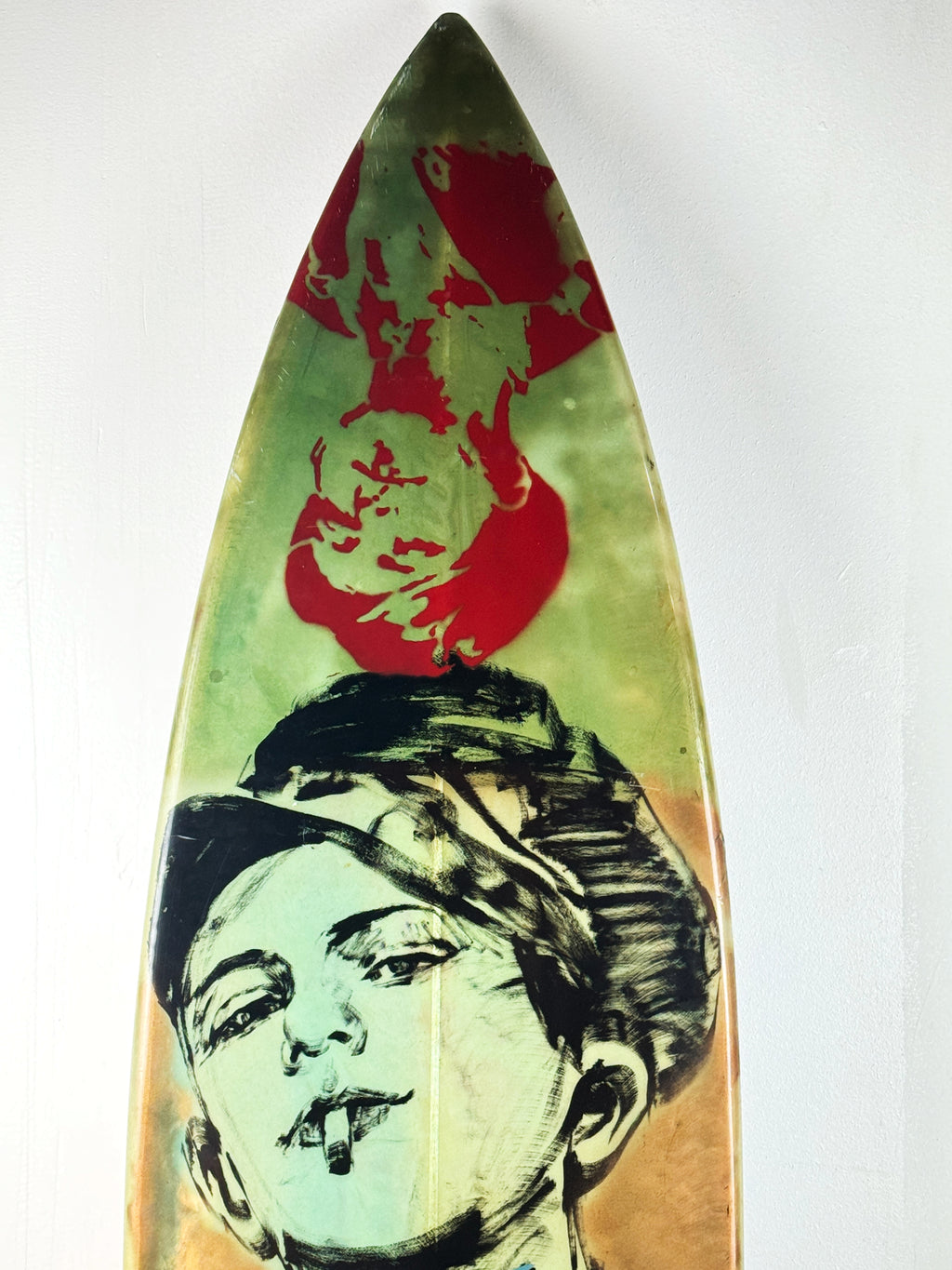 Queens Surfboard by David Bromley — central cream-side portrait detail.