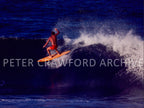 Terry Fitzgerald surfing during the 1978 Stubbies contest at Burleigh Heads, photographed by Peter Crawford.