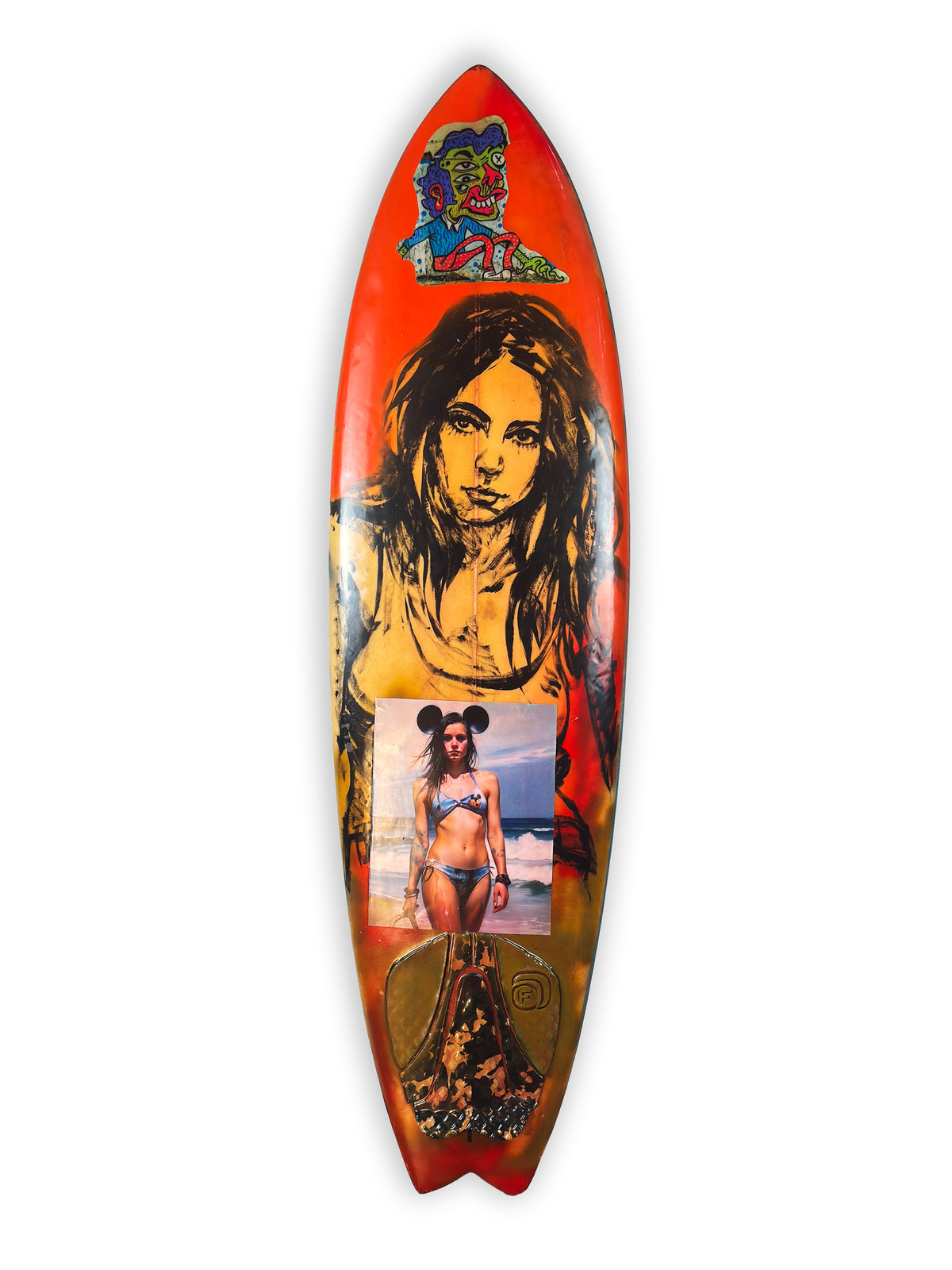 Danger Surfboard by David Bromley — orange portrait side on white.