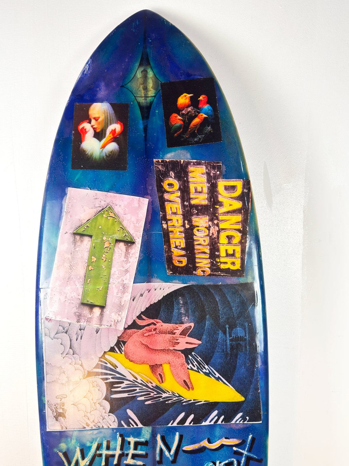 Danger Surfboard by David Bromley — upper blue collage detail.