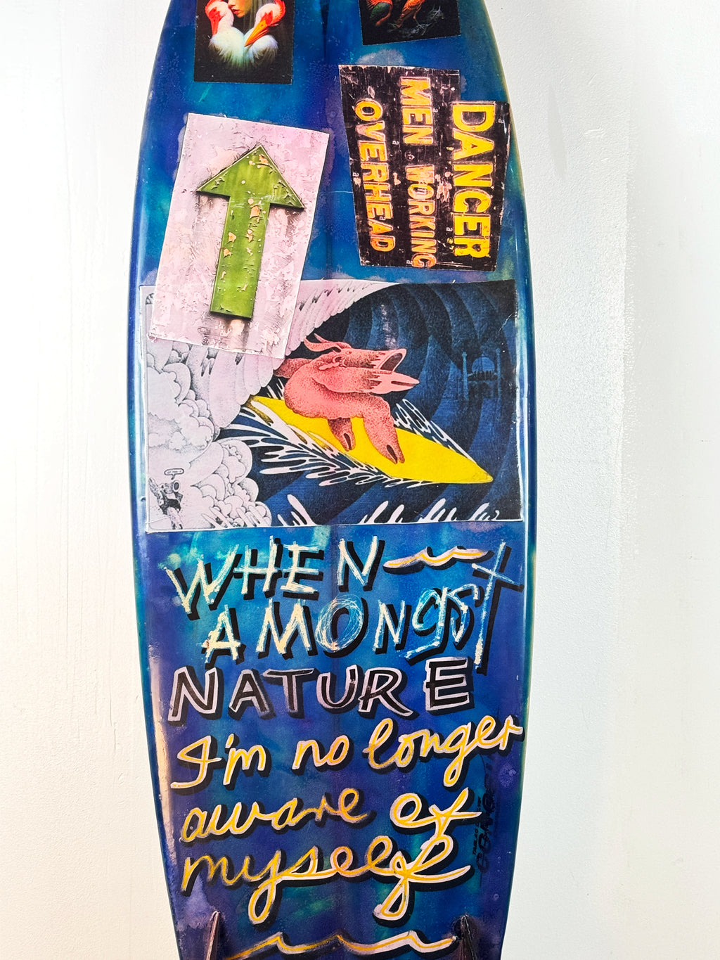 Danger Surfboard by David Bromley — central hand-painted lettering detail.