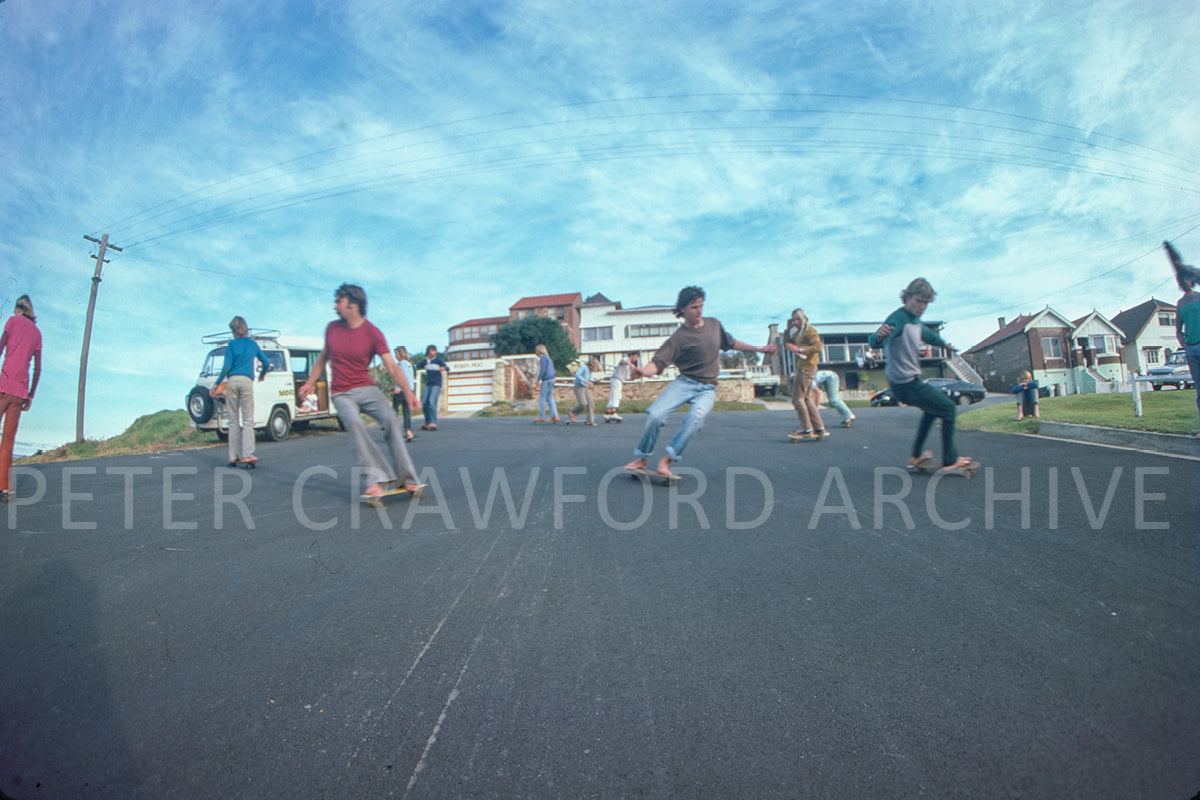 Skateboarding on the hills of Dee Why in 1977. Peter Crawford Archive.