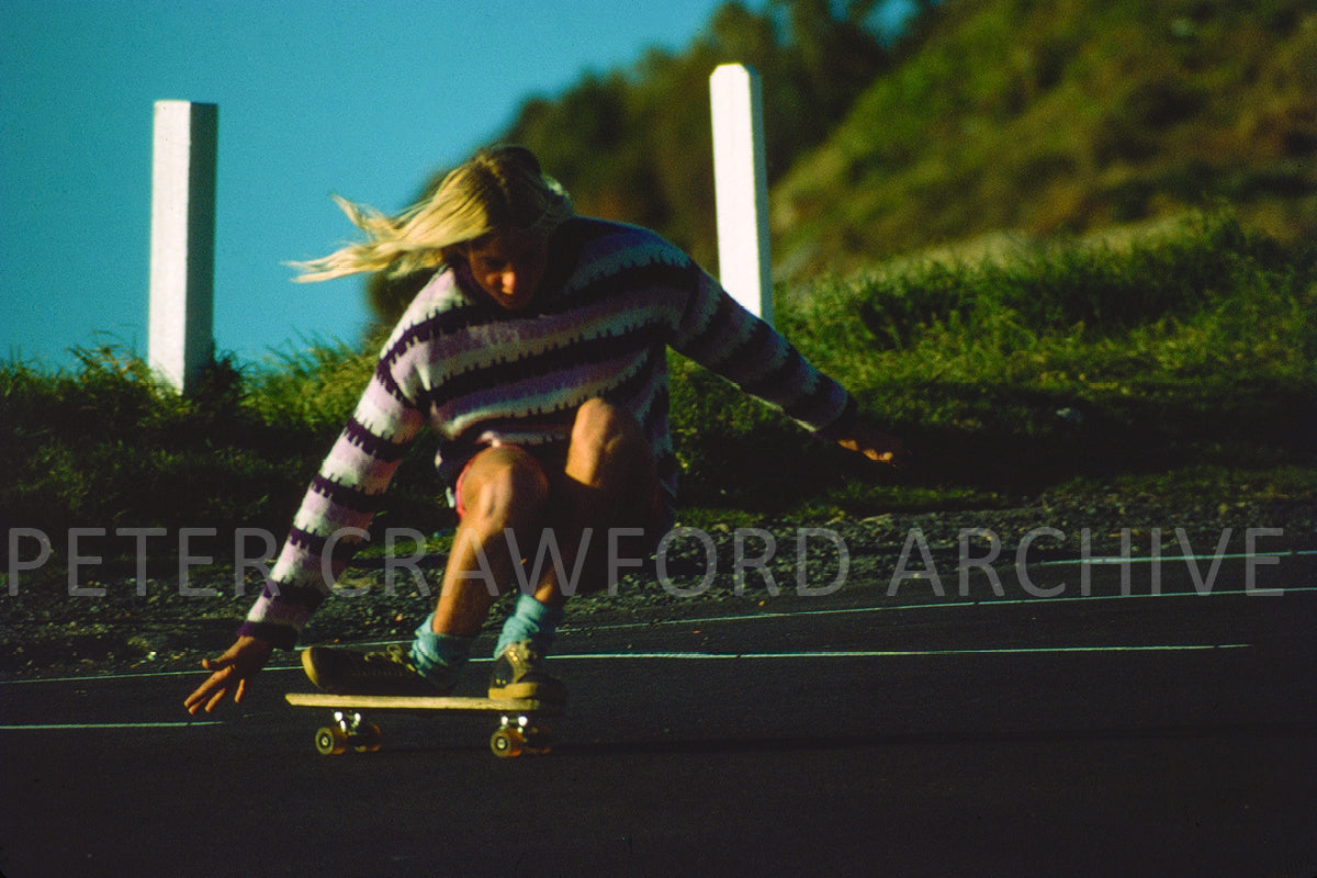 Russell Lewis skateboards at Dee Why in 1975. Peter Crawford Archive.