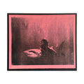 Steve Gorrow Shark Girl Pink, 52 cm wide by 43 cm high, artwork and original frame on white.
