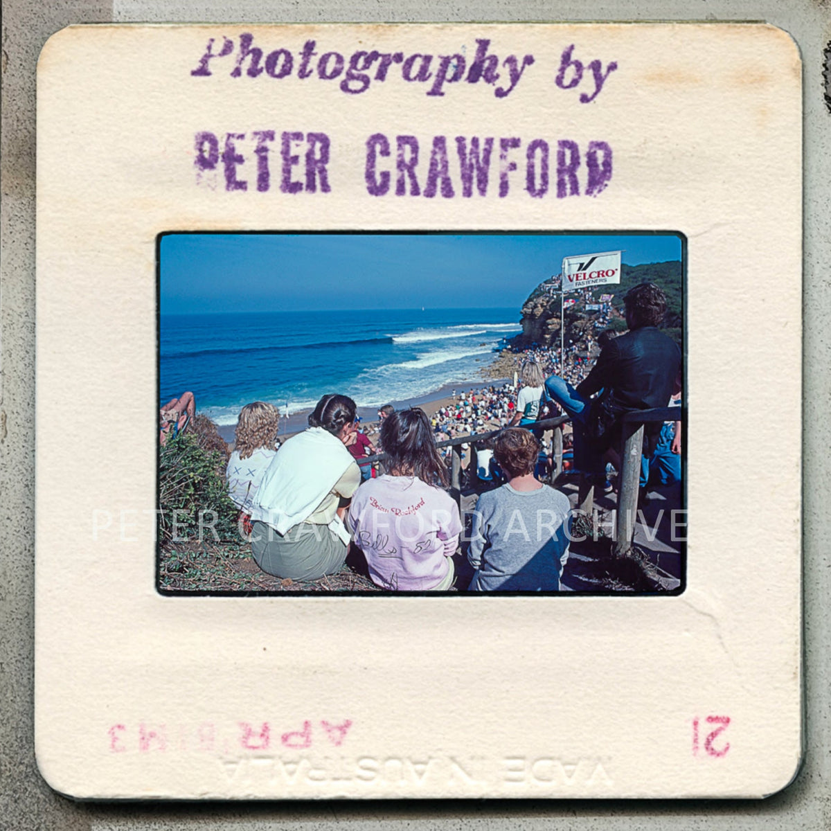 Spectators crowd the Bells Beach staircase during the 1982 Rip Curl Pro. Peter Crawford Archive.