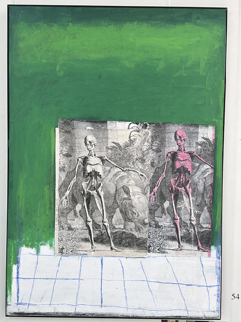 Its A Jungle Out There by Steve Gorrow: horse-and-rider imagery set within green paint and a pale grid — gallery view.
