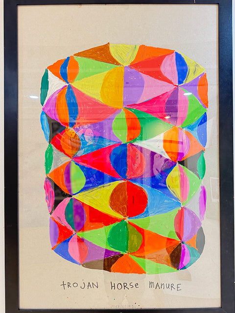 Trojan Horse by Ozzie Wright: a repeating multicolour geometric pattern in a black frame — gallery view.