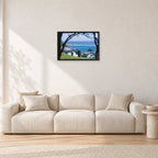 Aussie Pipe by Peter Crawford — 60 × 40 cm, black frame, shown in a light minimalist living room.