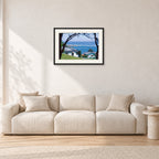 Aussie Pipe by Peter Crawford — 60 × 40 cm, black frame with white mat, shown in a light minimalist living room.