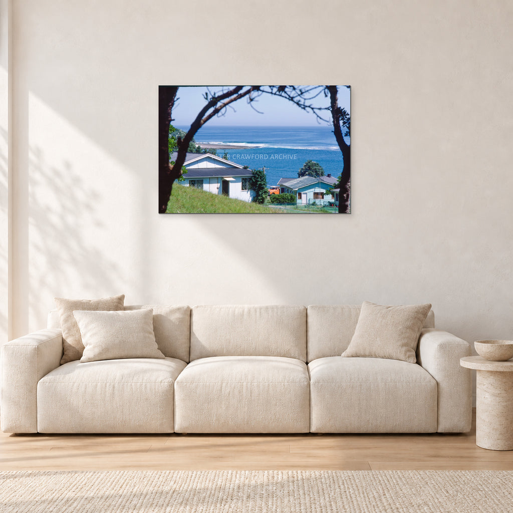 Aussie Pipe by Peter Crawford — 90 × 60 cm, aluminium-mounted resin print, shown in a light minimalist living room.