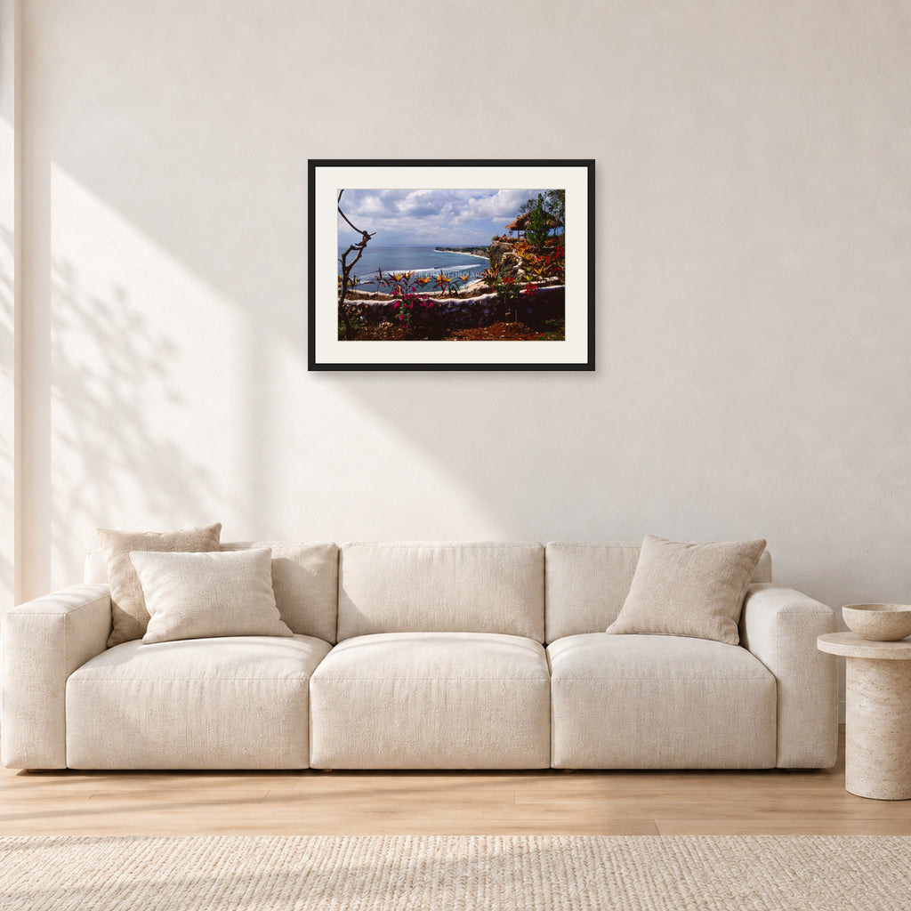Bali, Peter Crawford by Peter Crawford — 60 × 40 cm, black frame with white mat, shown in a light minimalist living room.