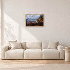 Bali, Peter Crawford by Peter Crawford — 60 × 40 cm, hayseed frame, shown in a light minimalist living room.