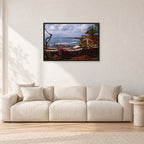 Bali, Peter Crawford by Peter Crawford — 90 × 60 cm, black frame, shown in a light minimalist living room.