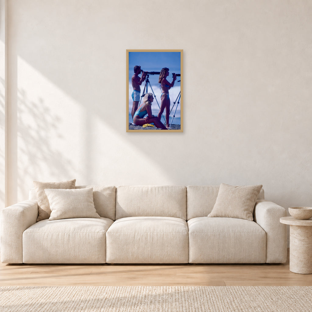 Beach Portrait, Peter Crawford by Peter Crawford — 40 × 60 cm, hayseed frame, shown in a light minimalist living room.