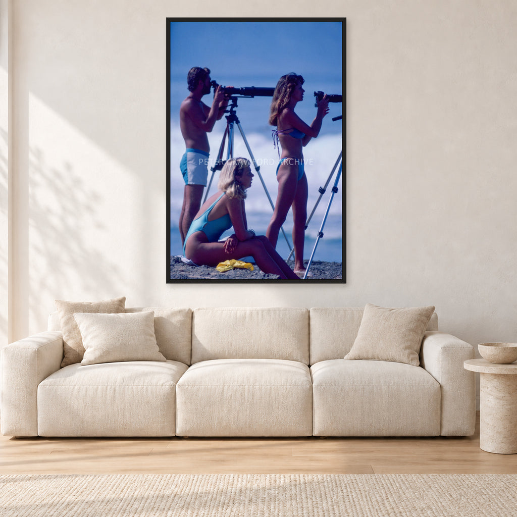 Beach Portrait, Peter Crawford by Peter Crawford — 80 × 120 cm, black frame, shown in a light minimalist living room.