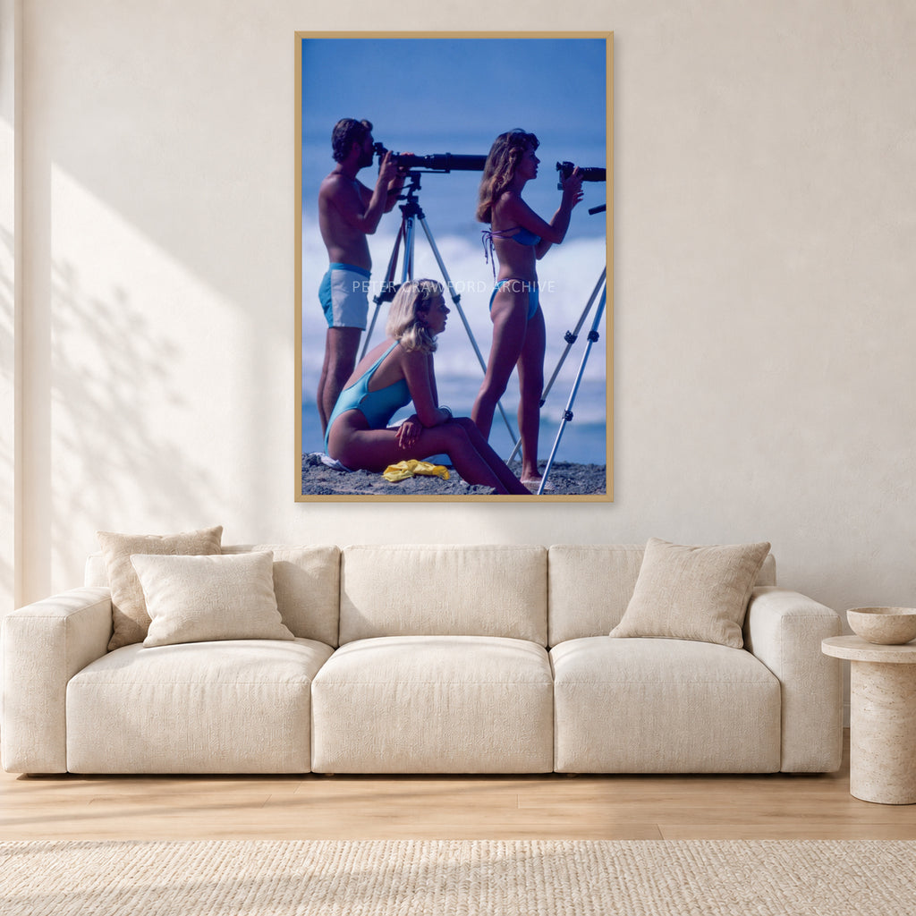 Beach Portrait, Peter Crawford by Peter Crawford — 80 × 120 cm, hayseed frame, shown in a light minimalist living room.
