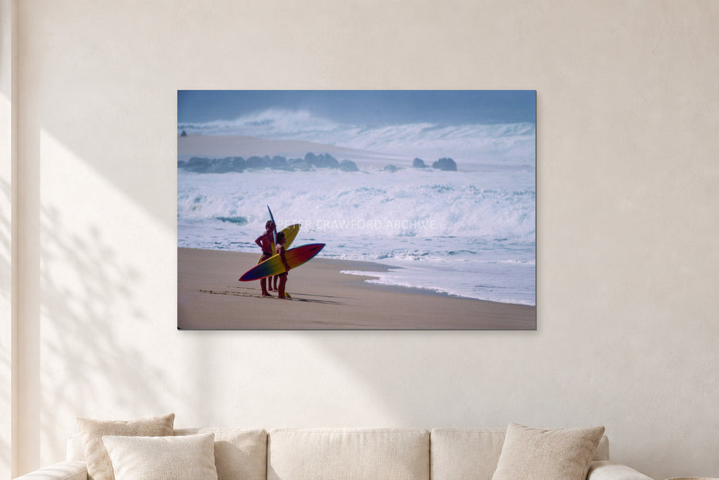 Beach Scene, Peter Crawford by Peter Crawford — 120 × 80 cm, aluminium-mounted resin print, shown in a light minimalist living room.