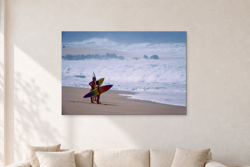 Beach Scene, Peter Crawford by Peter Crawford — 120 × 80 cm, aluminium-mounted resin print, shown in a light minimalist living room.