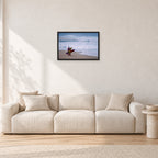 Beach Scene, Peter Crawford by Peter Crawford — 60 × 40 cm, black frame, shown in a light minimalist living room.