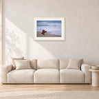 Beach Scene, Peter Crawford by Peter Crawford — 60 × 40 cm, white frame with white mat, shown in a light minimalist living room.