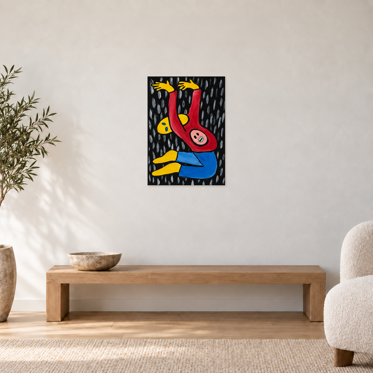 Brodie Jackson - ONLY FANS, 50 cm wide by 70 cm high, displayed to scale above an oak bench in a neutral room