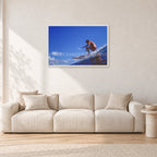 Bruce Raymond, 1976 by Peter Crawford — 90 × 60 cm, white frame, shown in a light minimalist living room.
