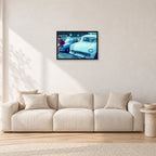 Bugs, Rainbow Bay 1976 by Peter Crawford — 60 × 40 cm, black frame, shown in a light minimalist living room.