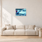 Bugs, Rainbow Bay 1976 by Peter Crawford — 60 × 40 cm, white frame, shown in a light minimalist living room.