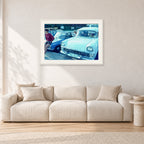 Bugs, Rainbow Bay 1976 by Peter Crawford — 90 × 60 cm, white frame with white mat, shown in a light minimalist living room.