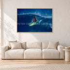 Buttons, Off The Wall 1975 by Peter Crawford — 120 × 80 cm, hayseed frame, shown in a light minimalist living room.