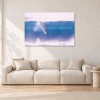 Buzzy, No Leash 1975 by Peter Crawford — 120 × 80 cm, aluminium-mounted resin print, shown in a light minimalist living room.