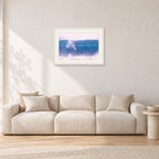 Buzzy, No Leash 1975 by Peter Crawford — 60 × 40 cm, white frame with white mat, shown in a light minimalist living room.