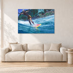Cheyne Horan, Stubbies 1978 by Peter Crawford — 120 × 80 cm, aluminium-mounted resin print, shown in a light minimalist living room.