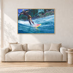 Cheyne Horan, Stubbies 1978 by Peter Crawford — 120 × 80 cm, hayseed frame, shown in a light minimalist living room.