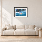Cheyne Horan, Stubbies 1978 by Peter Crawford — 60 × 40 cm, black frame with white mat, shown in a light minimalist living room.