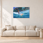 Cheyne Horan, Stubbies 1978 by Peter Crawford — 90 × 60 cm, aluminium-mounted resin print, shown in a light minimalist living room.