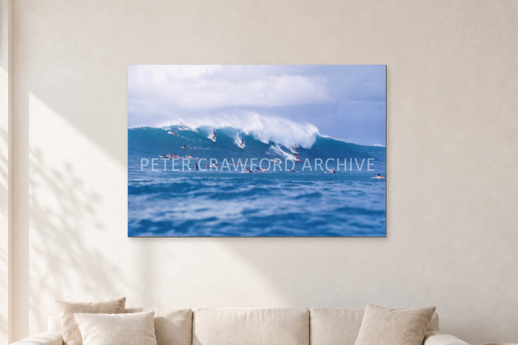 Composition Sunset, 1987 by Peter Crawford — 120 × 80 cm, aluminium-mounted resin print, shown in a light minimalist living room.