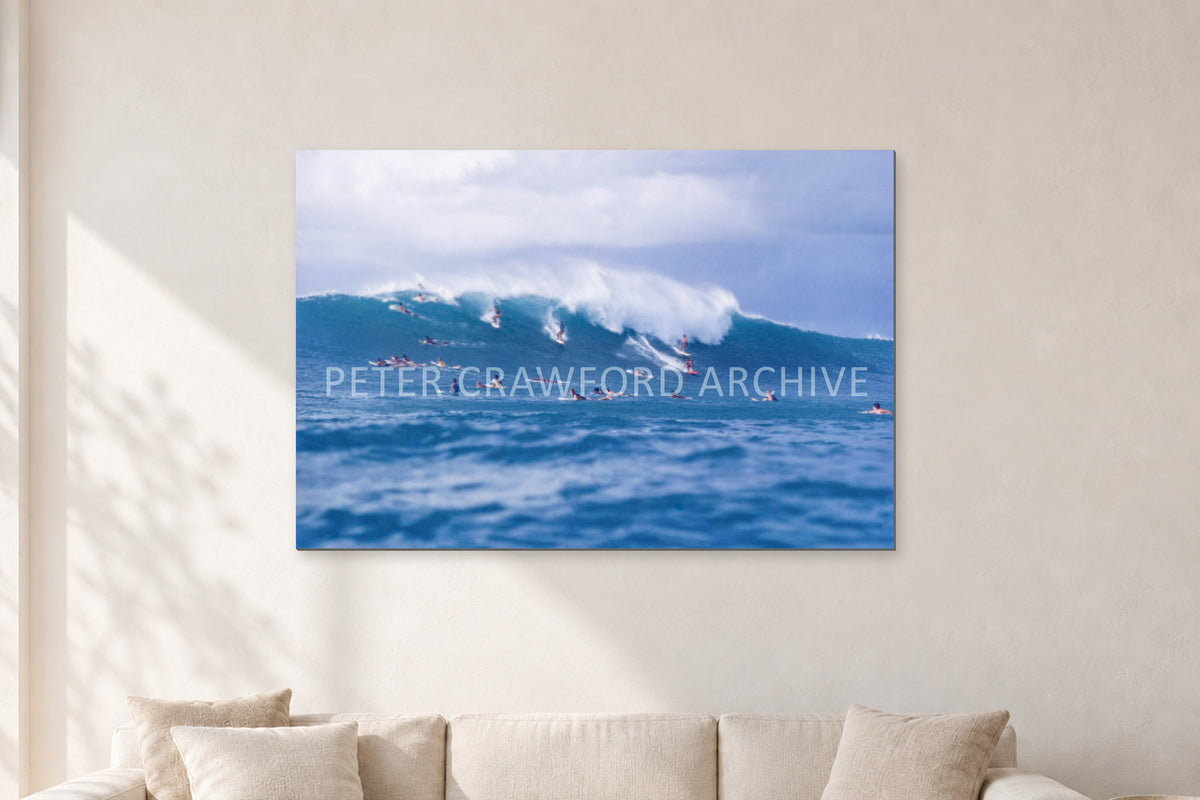 Composition Sunset, 1987 by Peter Crawford — 120 × 80 cm, aluminium-mounted resin print, shown in a light minimalist living room.